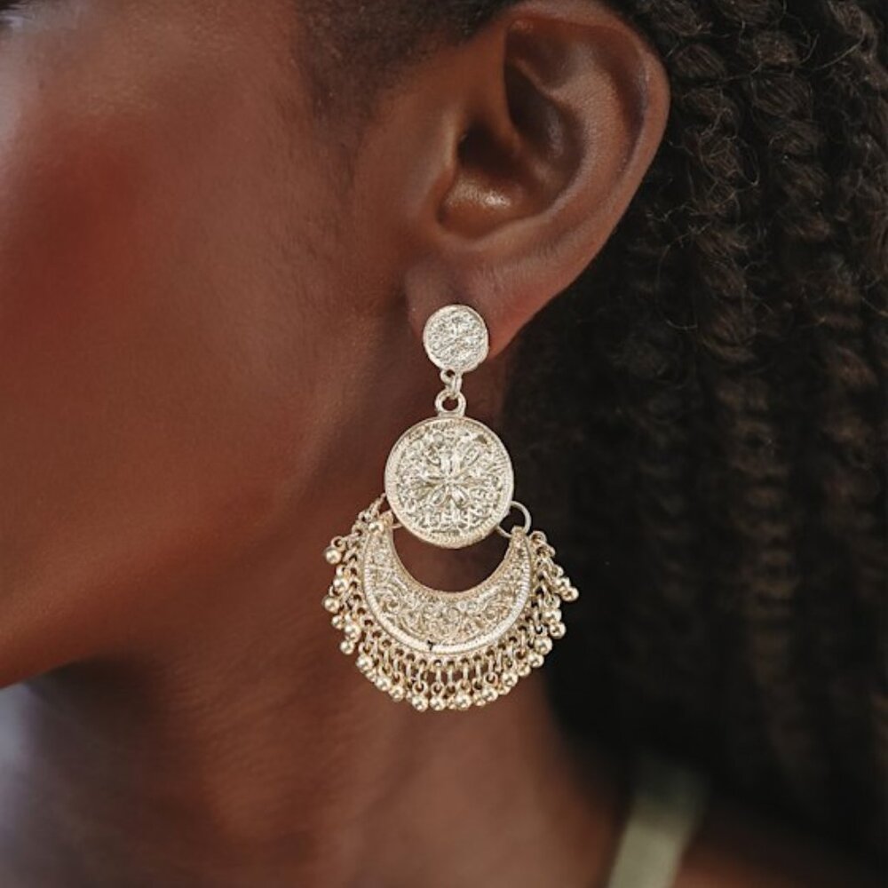 Lulus Beyond Boho Gold Engraved Statement Earrings